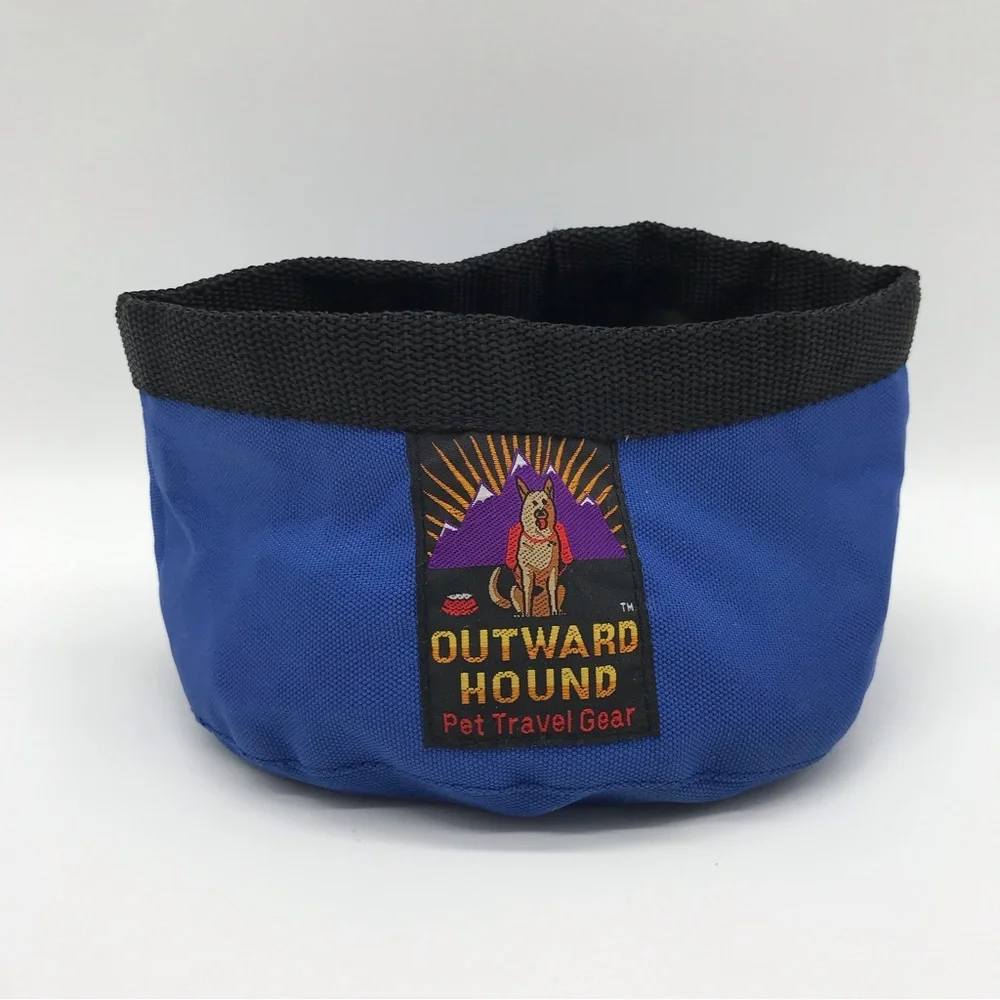 Outward Hound Pet Travel Gear Port-A-Bowl Portable Pet Bowl Blue Black Vintage - Picture 1 of 11
